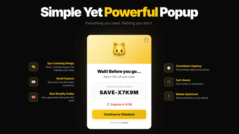 Popup appearing after exit intent detected with items in cart