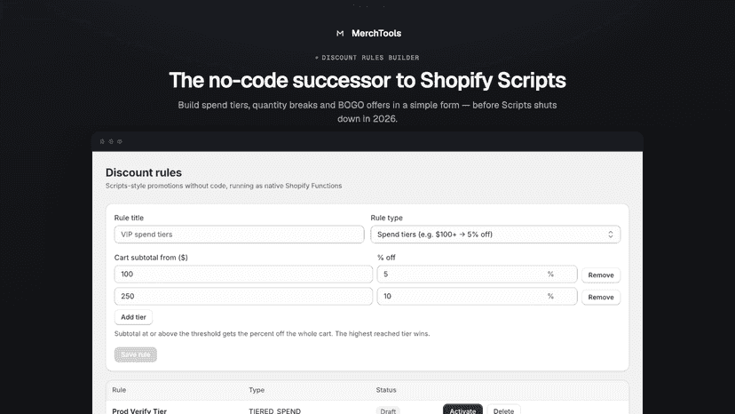 No-code discount rule builder in the app admin