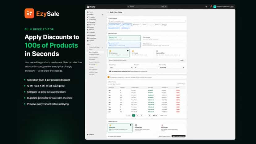 EzySale bulk price editor applying discounts to products