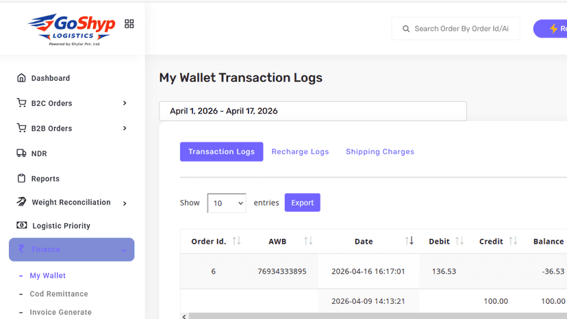 GoShyp Client Dashboard