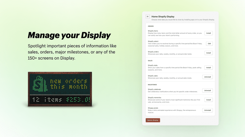 Display dashboard main page is displayed