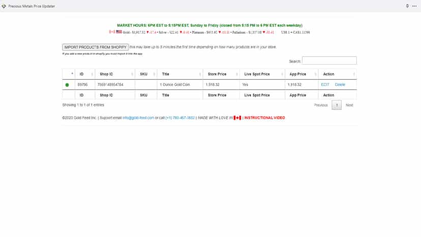 List of products imported to the app for spot configuration.