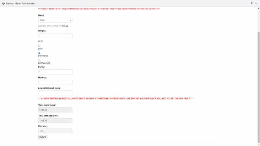 Configure a product and integrate spot pricing and markups.