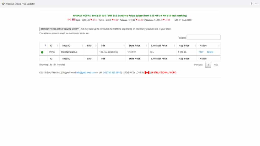List of products after integrating spot configuration & markup.