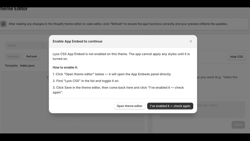 App Embed modal