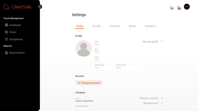 Edit or create users, manage company details and stores.