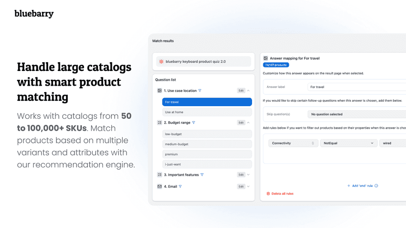 Match product data to quiz answers to build recommendations