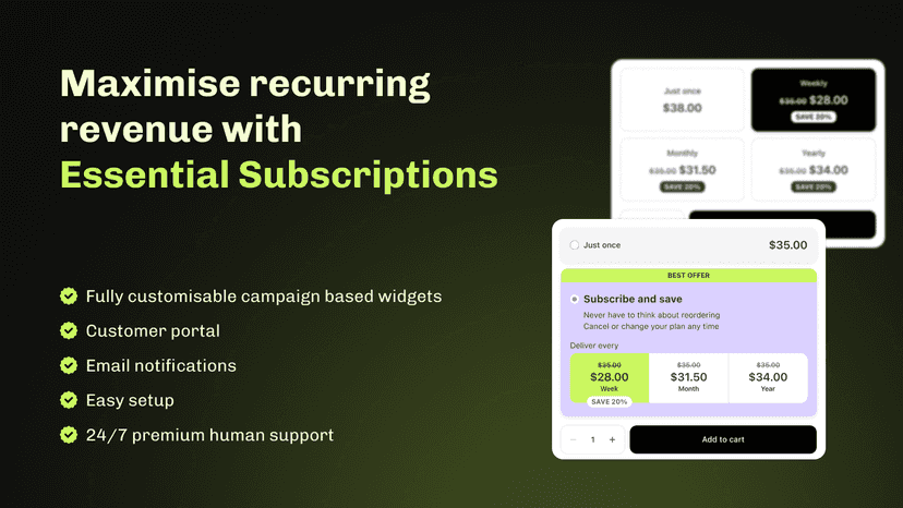 Essential Subscriptions app for Shopify recurring payments
