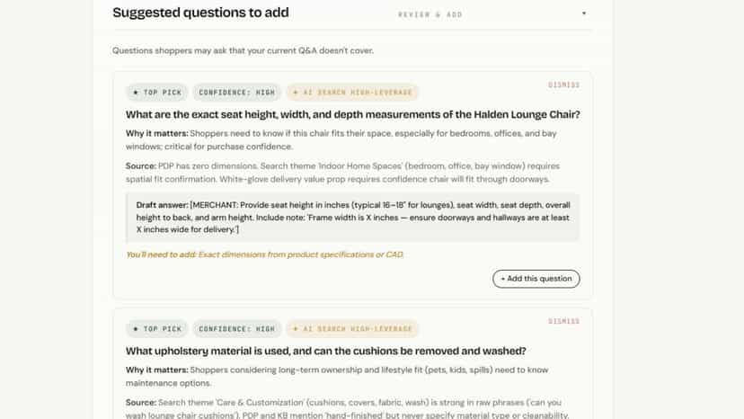 Suggested questions ranked by AI-search leverage