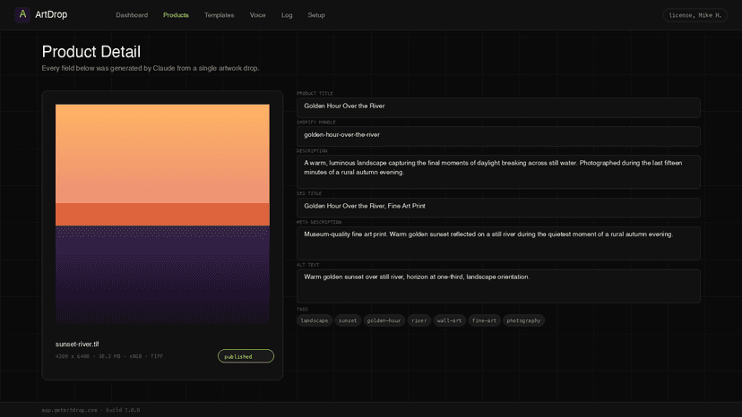 AI-written Shopify product listing with title, SEO, and alt text