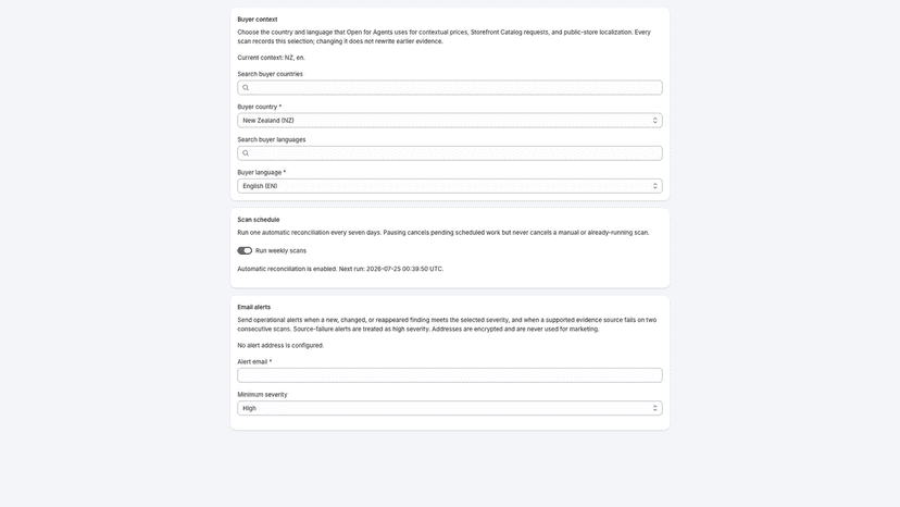 Alert settings and explicit source-health limitations.