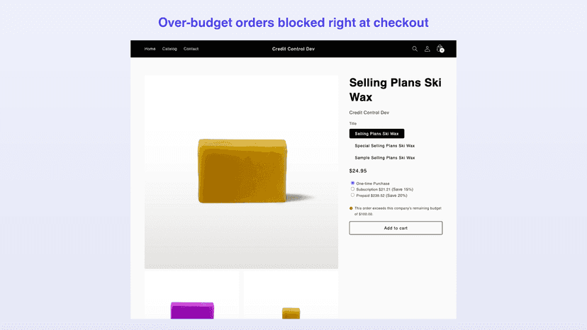 Checkout blocked because the order exceeds the company budget