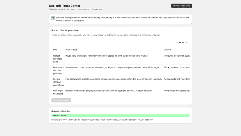 Commerce governance policies