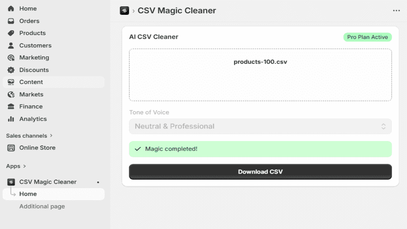 Successfully generated file ready for download with one click.