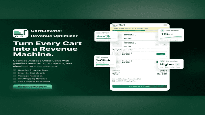 CartElevate cart drawer layout and store conversion stats.