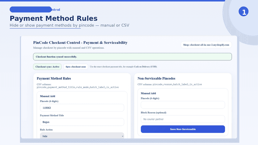 Payment Method Rules - Hide or show payment methods by pincode m