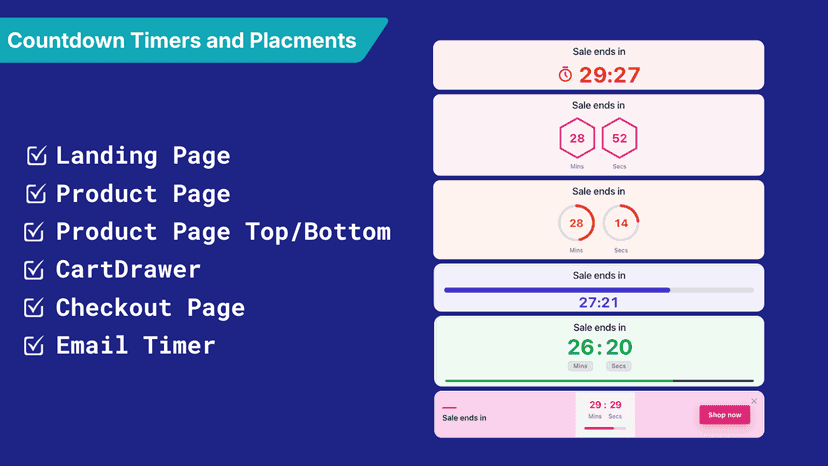 COVA countdown timer placements for Shopify