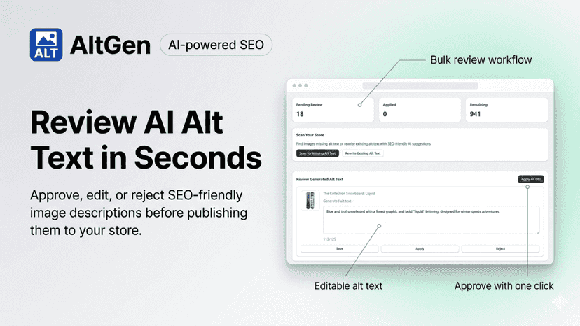 AltGen overview showing scan, review, and apply workflow