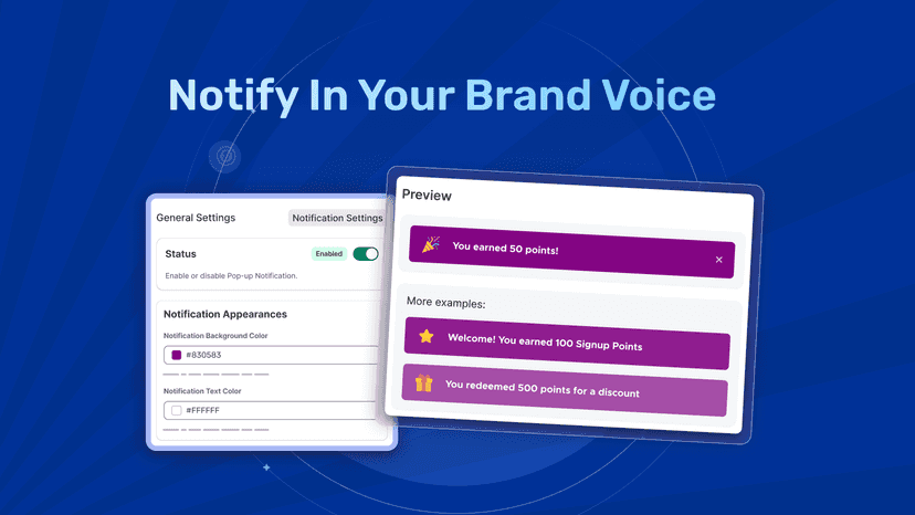 Custom loyalty points win notification design for Shopify