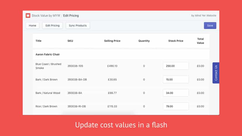 Update cost values in a flash
