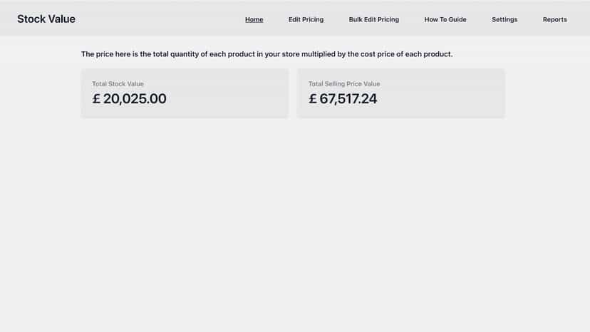 Stock Value Overpage page showing reports
