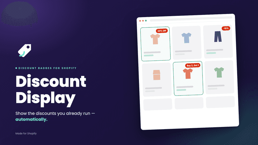 Product grid with automatic 20% Off, -15% and Buy 2, Get 1 disco