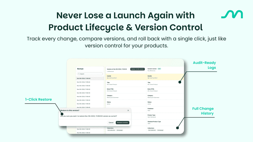 Shopify PIM with Product Lifecycle and Version Control