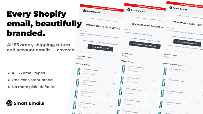 Every Shopify notification email in one brand style