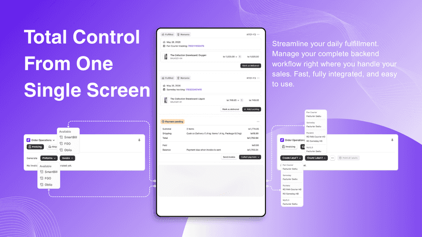 Generate SmartBill invoices and courier AWBs in your order page.