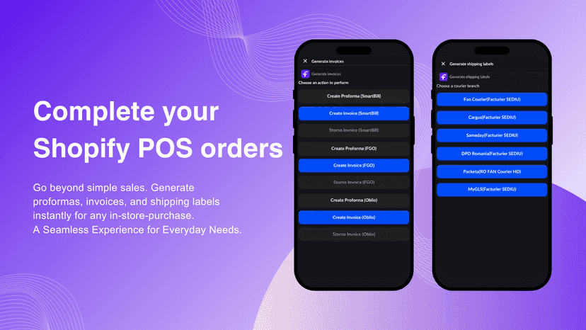 Create invoices and courier shipping labels within Shopify POS.