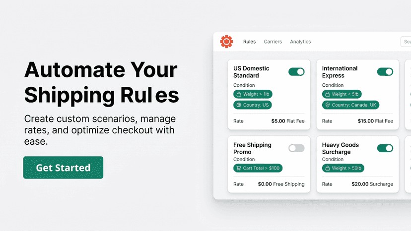 App dashboard showing custom shipping rules and conditions