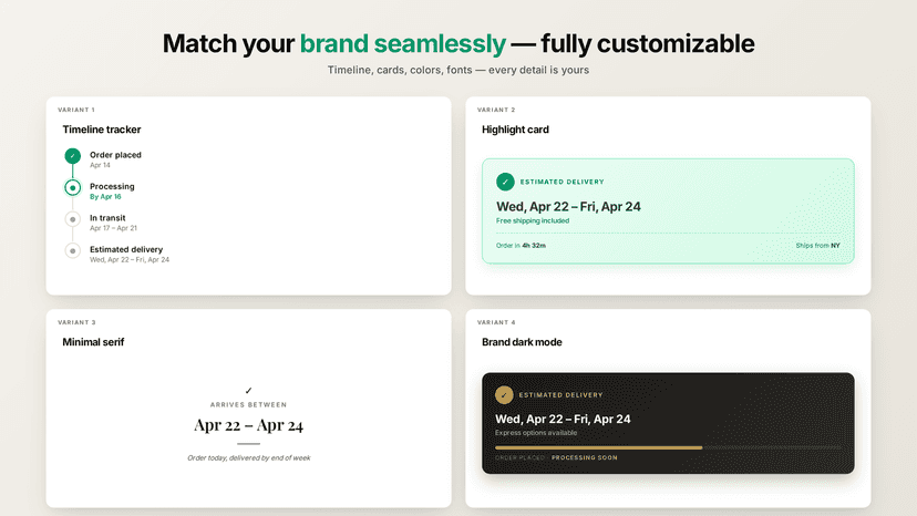 Four customizable delivery date card designs