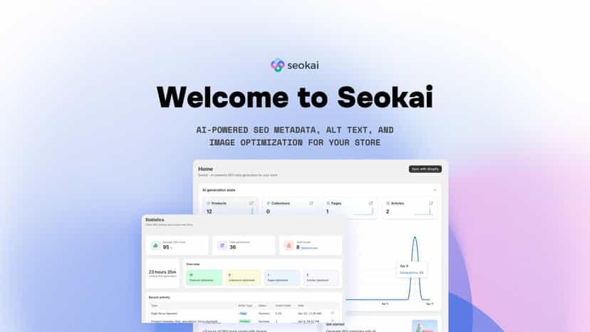 Seokai AI SEO agent dashboard with generation stats