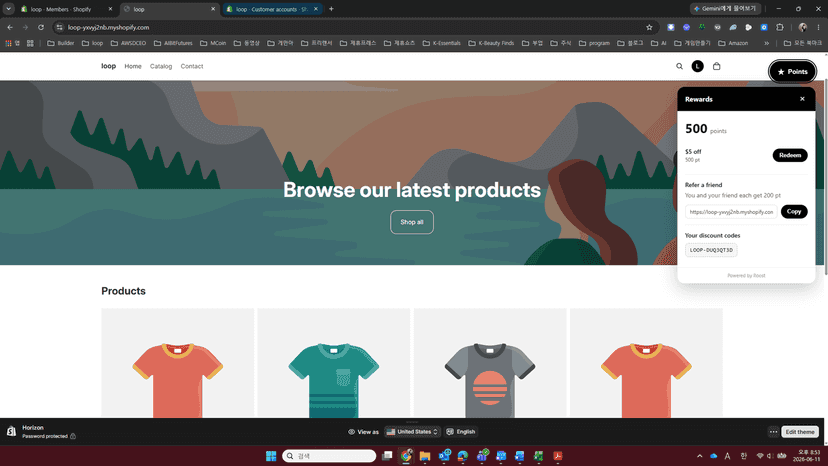 Storefront loyalty widget showing points and a reward