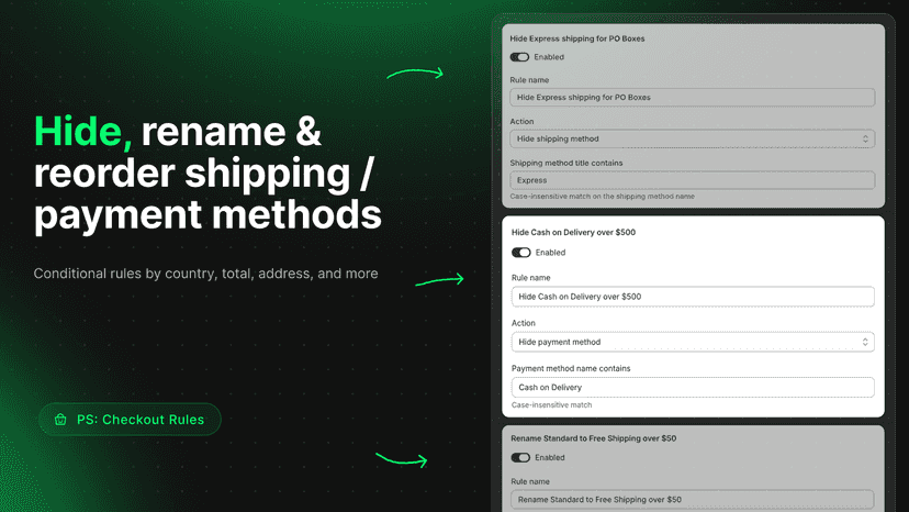 Shipping and payment method rules by condition