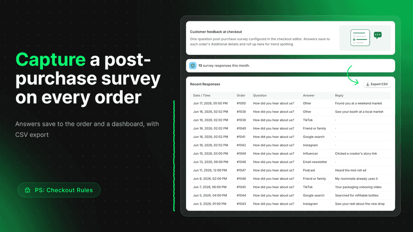 Post-purchase survey responses saved to each order