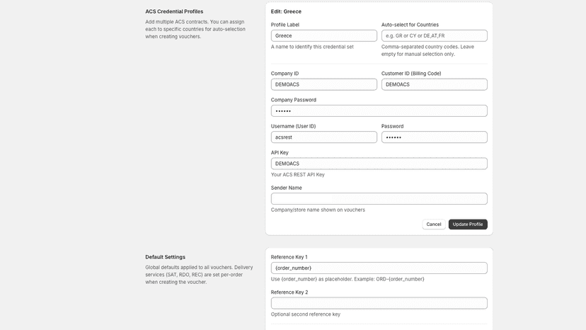 Sync ACS tracking numbers with Shopify automatically