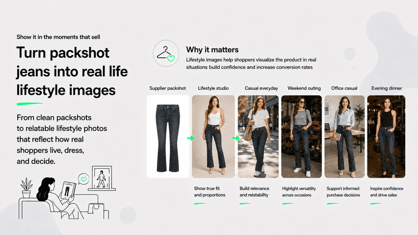 Turn packshot jeans into real life lifestyle images