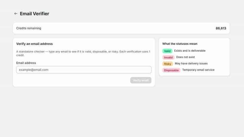 Email Verifier checking a single email