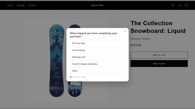 The popup appears on any Online Store 2.0 theme — no code chang