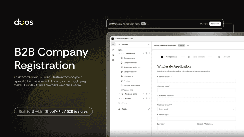 b2b company registration with form builder