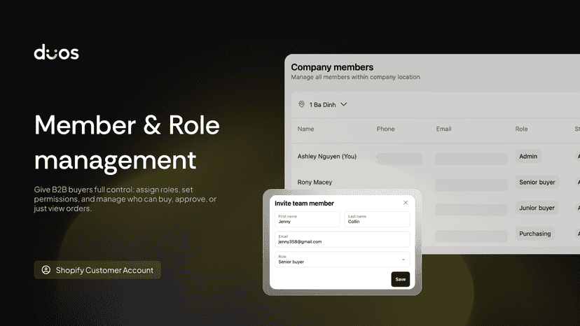 member, role management compatible with Shopify customer account