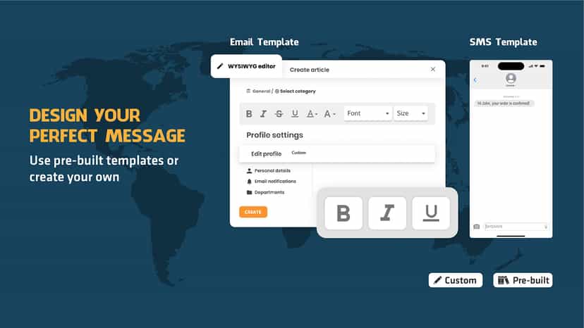 Create custom or use pre-built templates for email and SMS