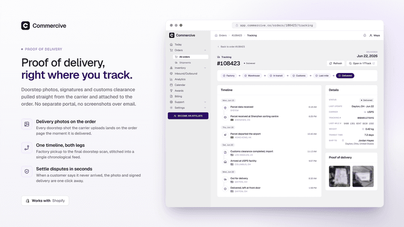 Parcel tracking timeline with proof of delivery photos