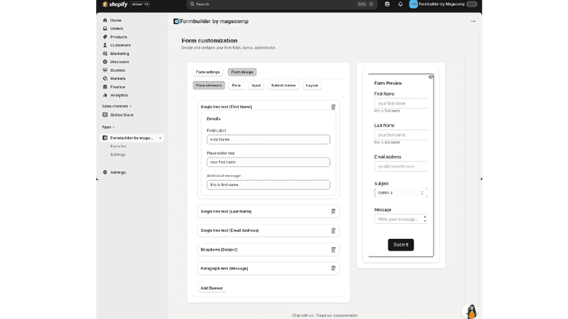 Easily customize forms on one page with a clean preview