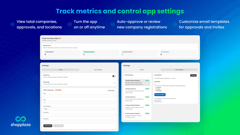 Track metrics and control app settings