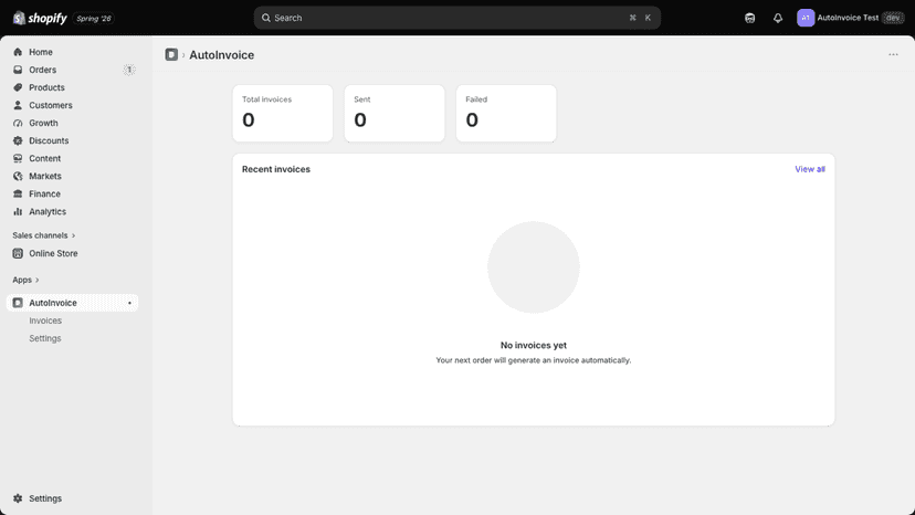 AutoInvoice dashboard: invoice stats and recent invoices