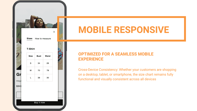 Mega Size Chart Button - Mobile Responsive Support