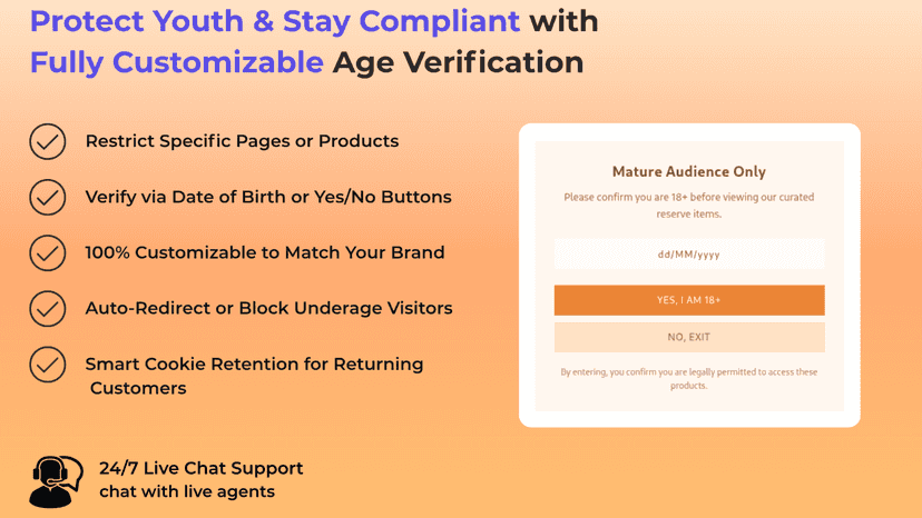age verification popup age gate age check restrict underage 18+