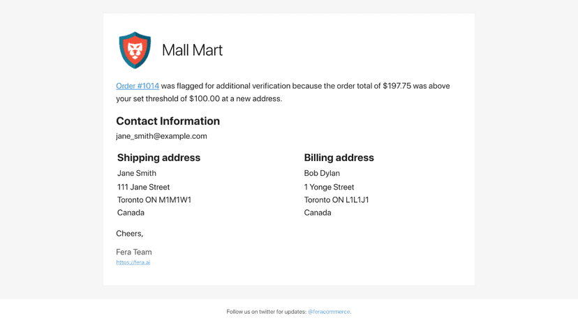 Order received email